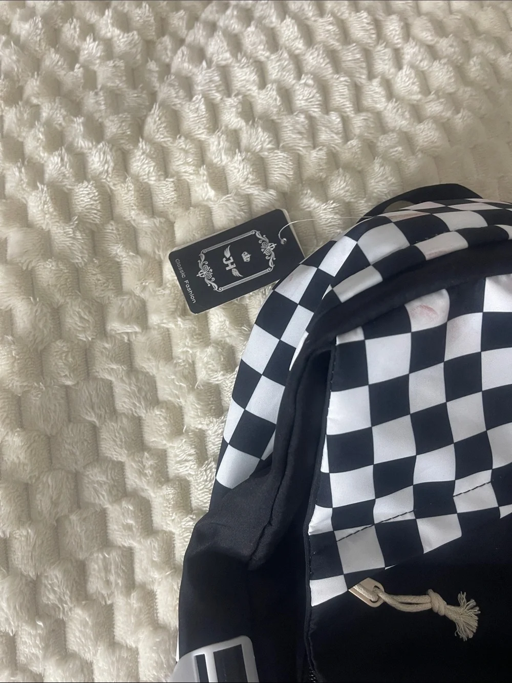 NWT Boy’s Black & White Checkerboard Kids School Backpack Multiple Pockets & Zip